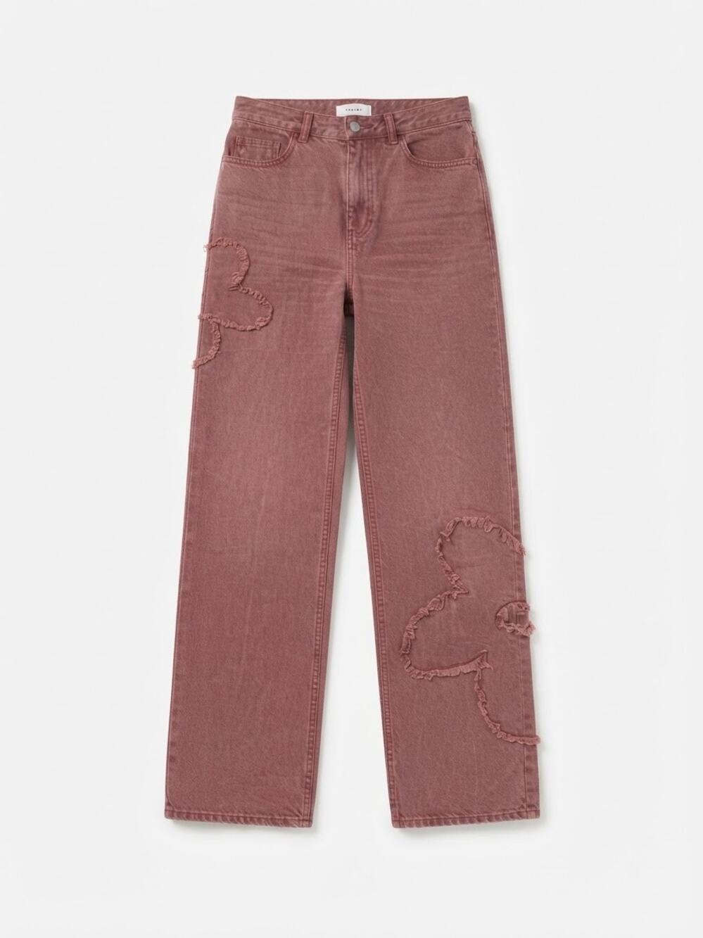 PacSun 90's Boyfriend Dusty Mauve Jeans Raw Hem Flower Applique Size 27 Fall